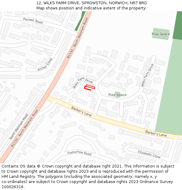 12, WILKS FARM DRIVE, SPROWSTON, NORWICH, NR7 8RG: Location map and indicative extent of plot