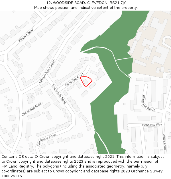 12, WOODSIDE ROAD, CLEVEDON, BS21 7JY: Location map and indicative extent of plot