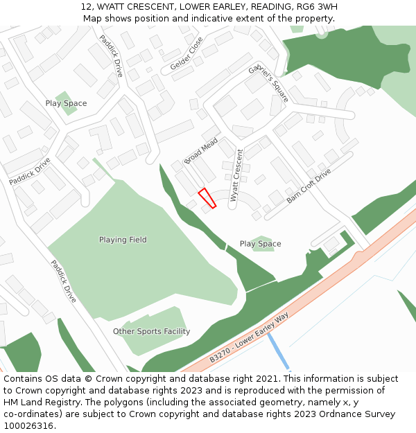 12, WYATT CRESCENT, LOWER EARLEY, READING, RG6 3WH: Location map and indicative extent of plot