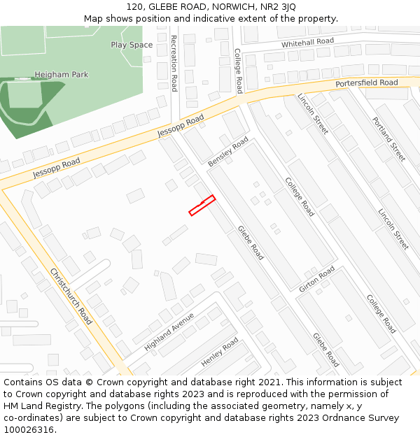 120, GLEBE ROAD, NORWICH, NR2 3JQ: Location map and indicative extent of plot