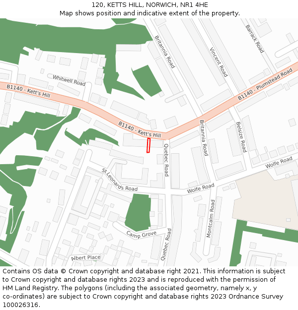 120, KETTS HILL, NORWICH, NR1 4HE: Location map and indicative extent of plot