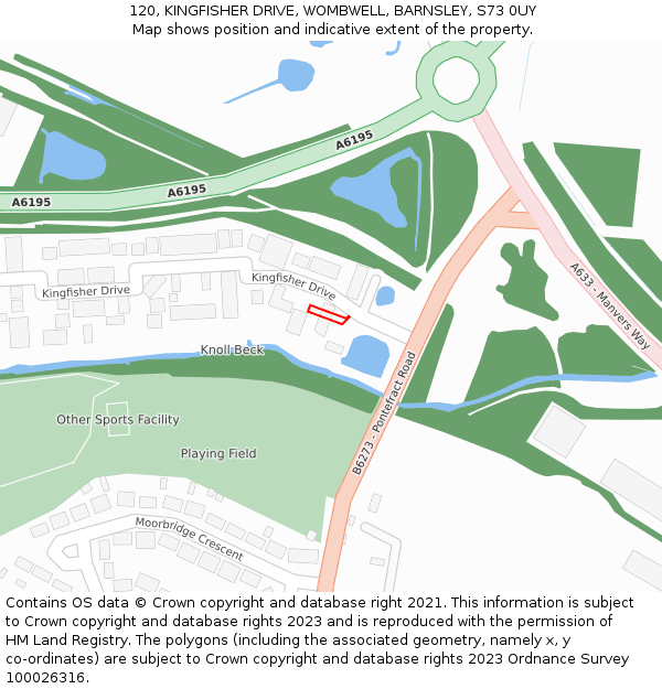 120, KINGFISHER DRIVE, WOMBWELL, BARNSLEY, S73 0UY: Location map and indicative extent of plot