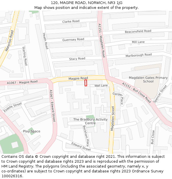 120, MAGPIE ROAD, NORWICH, NR3 1JG: Location map and indicative extent of plot