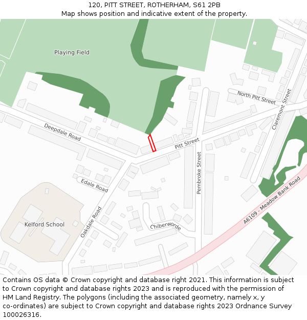 120, PITT STREET, ROTHERHAM, S61 2PB: Location map and indicative extent of plot
