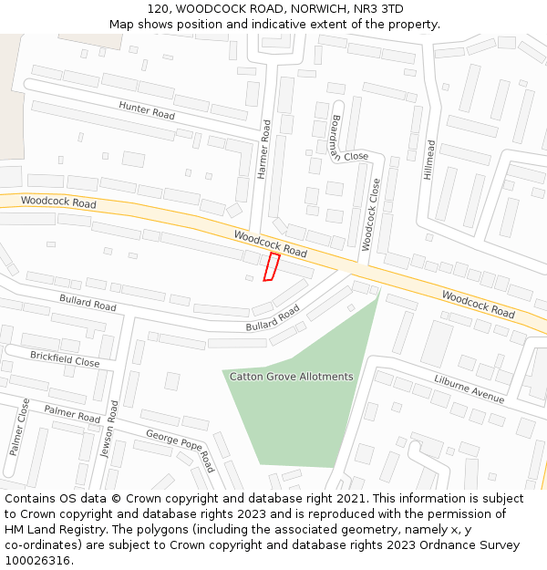 120, WOODCOCK ROAD, NORWICH, NR3 3TD: Location map and indicative extent of plot