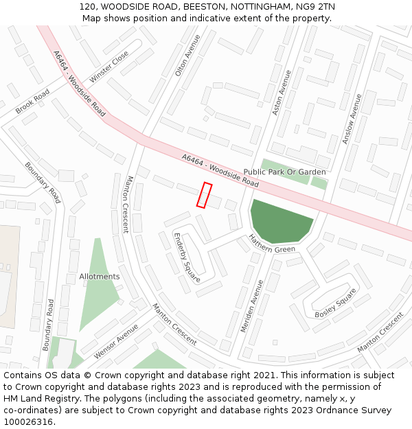 120, WOODSIDE ROAD, BEESTON, NOTTINGHAM, NG9 2TN: Location map and indicative extent of plot