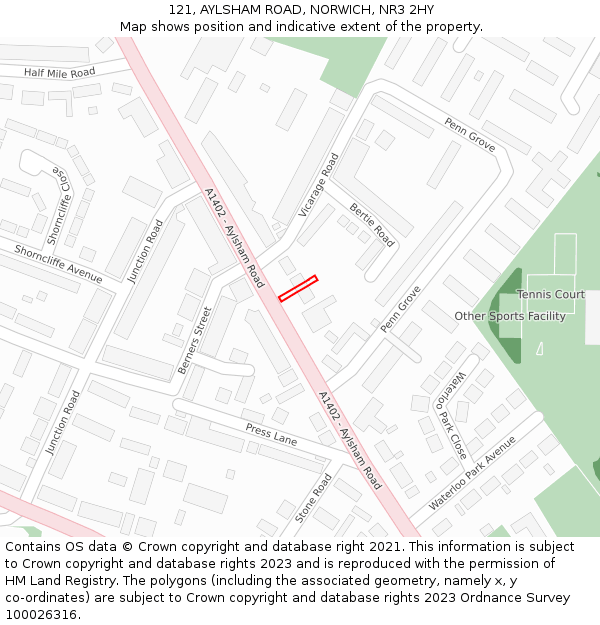 121, AYLSHAM ROAD, NORWICH, NR3 2HY: Location map and indicative extent of plot