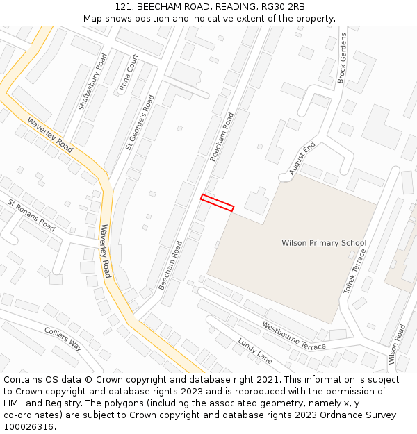 121, BEECHAM ROAD, READING, RG30 2RB: Location map and indicative extent of plot