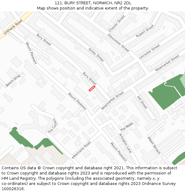 121, BURY STREET, NORWICH, NR2 2DL: Location map and indicative extent of plot
