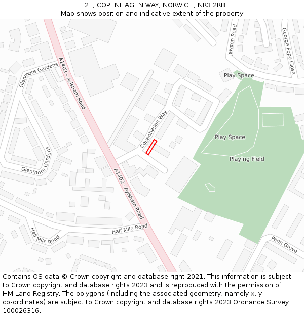 121, COPENHAGEN WAY, NORWICH, NR3 2RB: Location map and indicative extent of plot