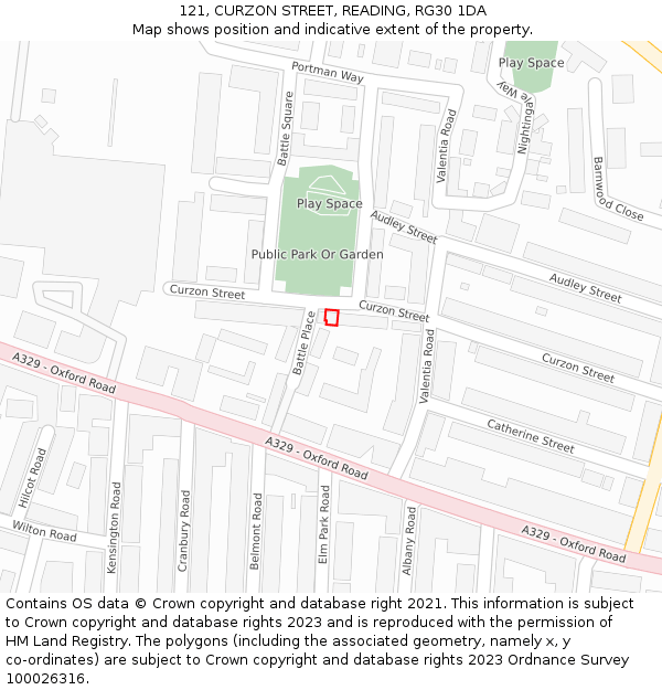 121, CURZON STREET, READING, RG30 1DA: Location map and indicative extent of plot