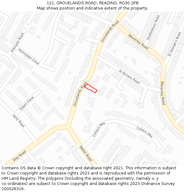 121, GROVELANDS ROAD, READING, RG30 2PB: Location map and indicative extent of plot