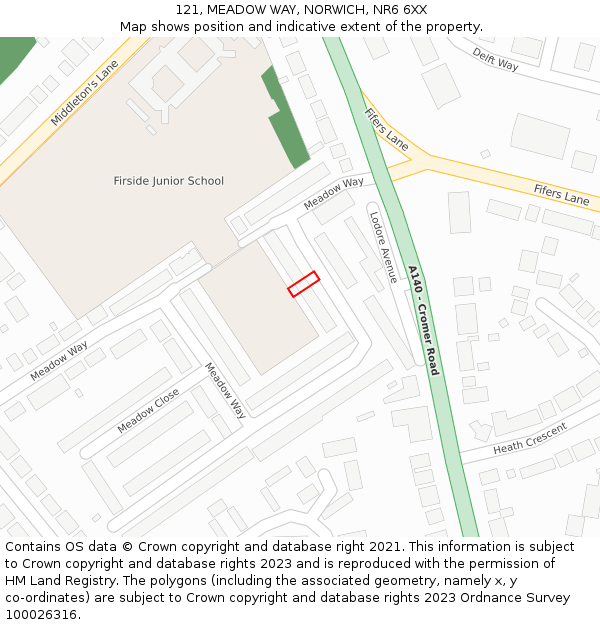 121, MEADOW WAY, NORWICH, NR6 6XX: Location map and indicative extent of plot