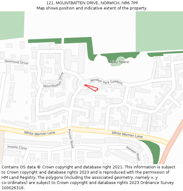 121, MOUNTBATTEN DRIVE, NORWICH, NR6 7PP: Location map and indicative extent of plot