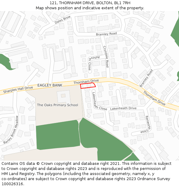 121, THORNHAM DRIVE, BOLTON, BL1 7RH: Location map and indicative extent of plot