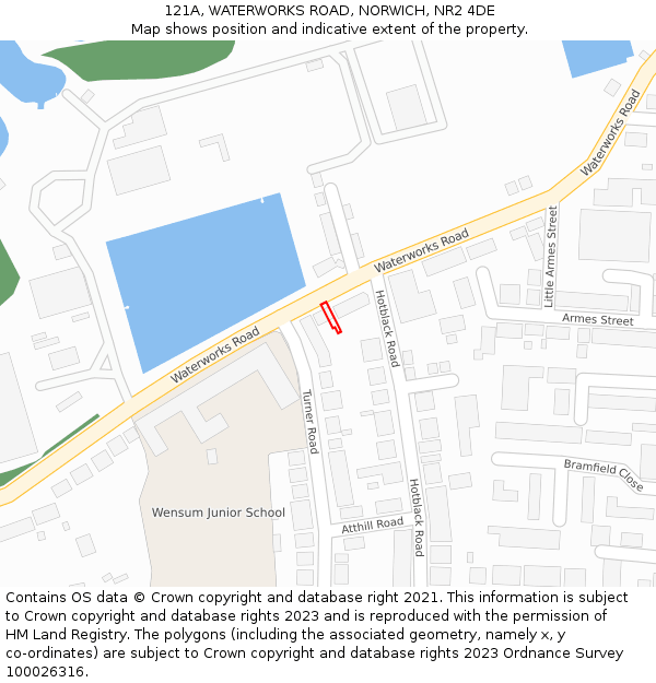 121A, WATERWORKS ROAD, NORWICH, NR2 4DE: Location map and indicative extent of plot
