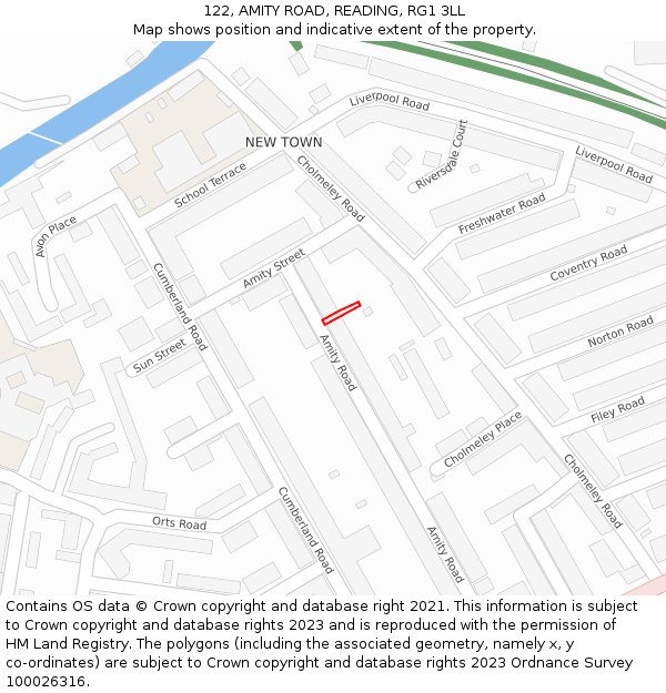 122, AMITY ROAD, READING, RG1 3LL: Location map and indicative extent of plot