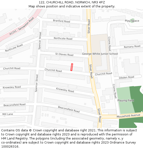122, CHURCHILL ROAD, NORWICH, NR3 4PZ: Location map and indicative extent of plot