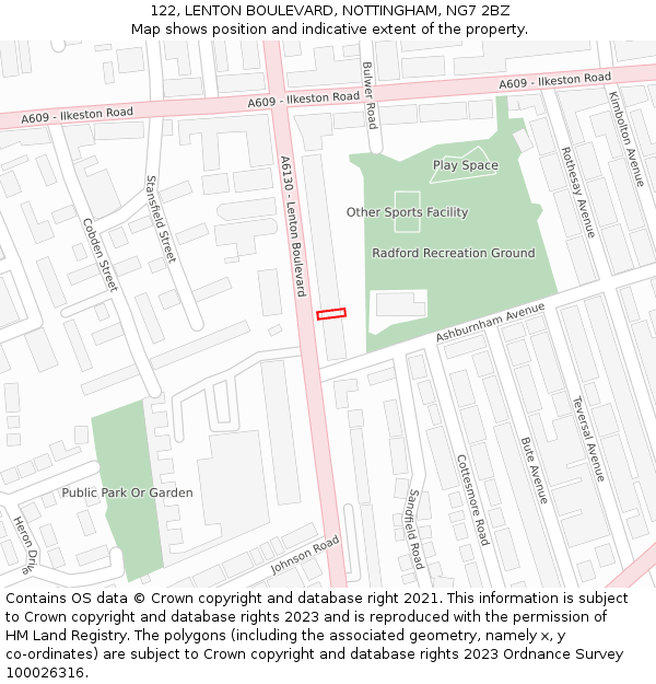 122, LENTON BOULEVARD, NOTTINGHAM, NG7 2BZ: Location map and indicative extent of plot