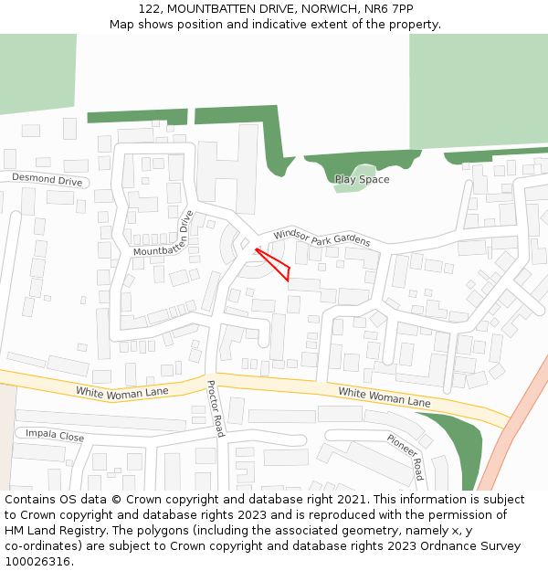 122, MOUNTBATTEN DRIVE, NORWICH, NR6 7PP: Location map and indicative extent of plot