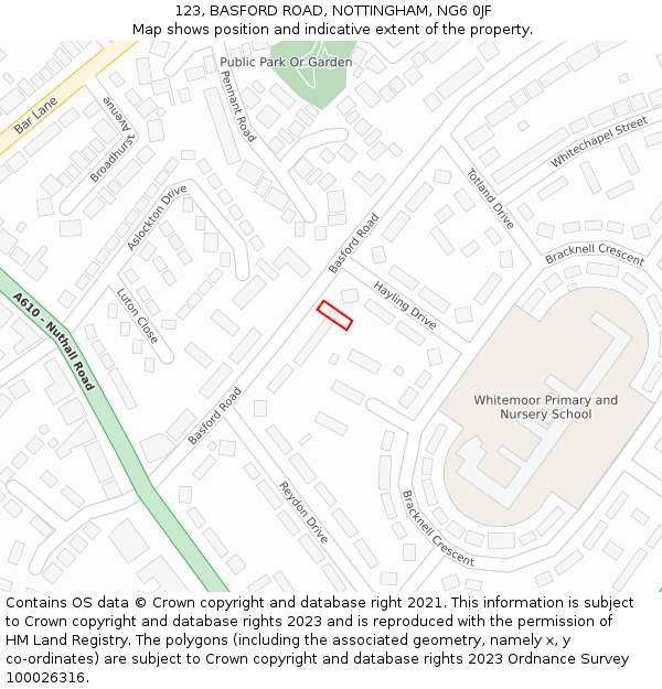 123, BASFORD ROAD, NOTTINGHAM, NG6 0JF: Location map and indicative extent of plot