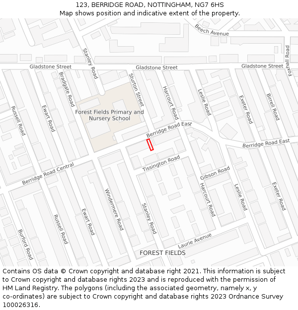 123, BERRIDGE ROAD, NOTTINGHAM, NG7 6HS: Location map and indicative extent of plot