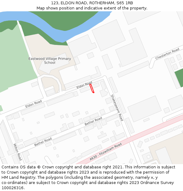 123, ELDON ROAD, ROTHERHAM, S65 1RB: Location map and indicative extent of plot