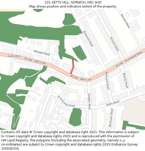 123, KETTS HILL, NORWICH, NR1 4HD: Location map and indicative extent of plot