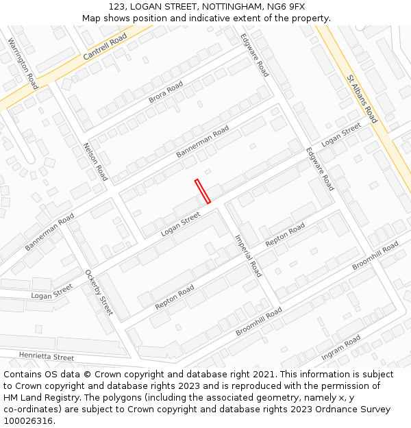123, LOGAN STREET, NOTTINGHAM, NG6 9FX: Location map and indicative extent of plot
