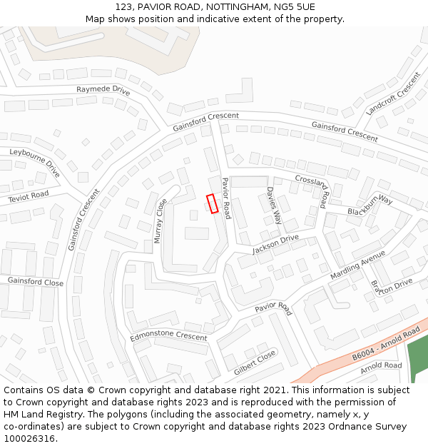 123, PAVIOR ROAD, NOTTINGHAM, NG5 5UE: Location map and indicative extent of plot
