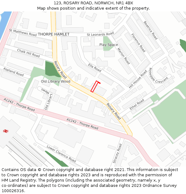 123, ROSARY ROAD, NORWICH, NR1 4BX: Location map and indicative extent of plot