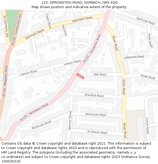 123, SPROWSTON ROAD, NORWICH, NR3 4QG: Location map and indicative extent of plot