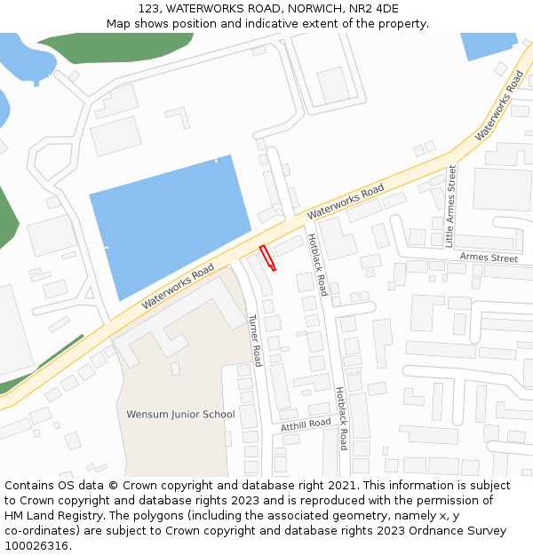123, WATERWORKS ROAD, NORWICH, NR2 4DE: Location map and indicative extent of plot