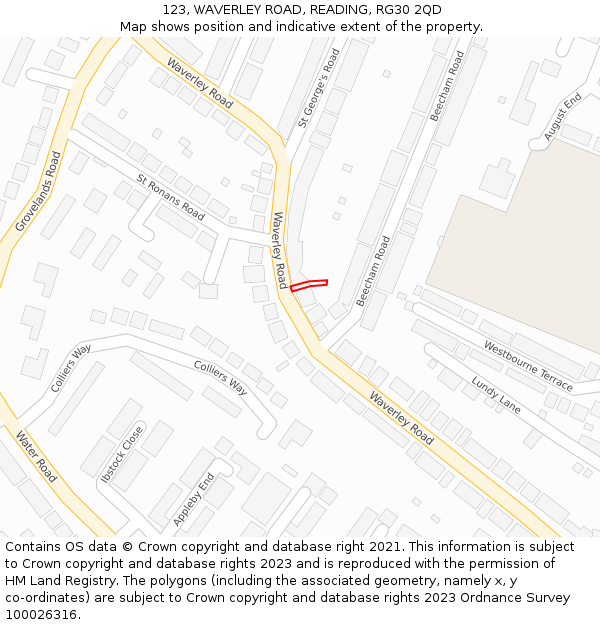 123, WAVERLEY ROAD, READING, RG30 2QD: Location map and indicative extent of plot