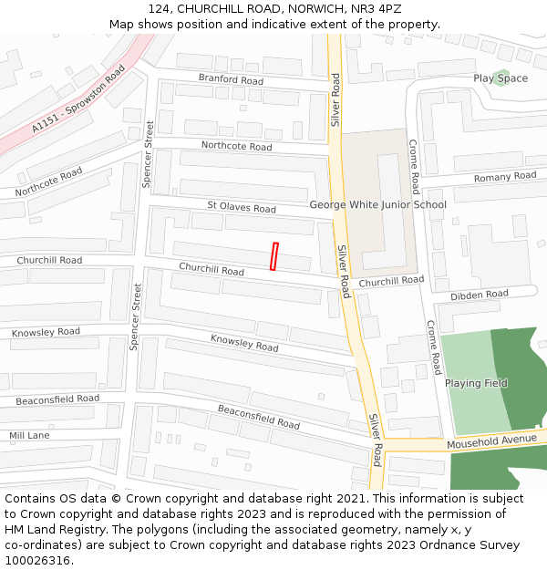 124, CHURCHILL ROAD, NORWICH, NR3 4PZ: Location map and indicative extent of plot