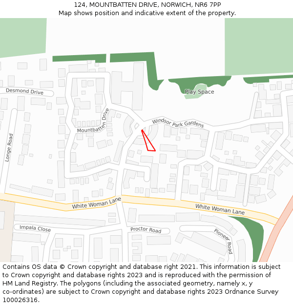 124, MOUNTBATTEN DRIVE, NORWICH, NR6 7PP: Location map and indicative extent of plot