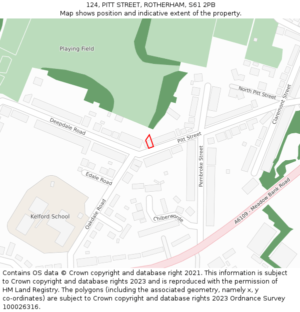 124, PITT STREET, ROTHERHAM, S61 2PB: Location map and indicative extent of plot