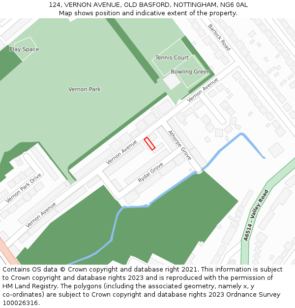 124, VERNON AVENUE, OLD BASFORD, NOTTINGHAM, NG6 0AL: Location map and indicative extent of plot