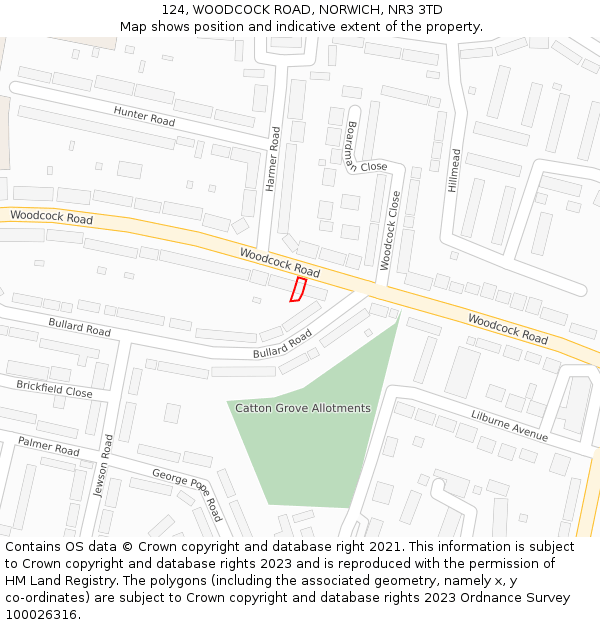 124, WOODCOCK ROAD, NORWICH, NR3 3TD: Location map and indicative extent of plot