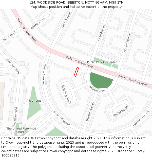 124, WOODSIDE ROAD, BEESTON, NOTTINGHAM, NG9 2TN: Location map and indicative extent of plot