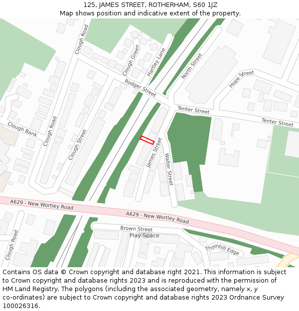 125, JAMES STREET, ROTHERHAM, S60 1JZ: Location map and indicative extent of plot
