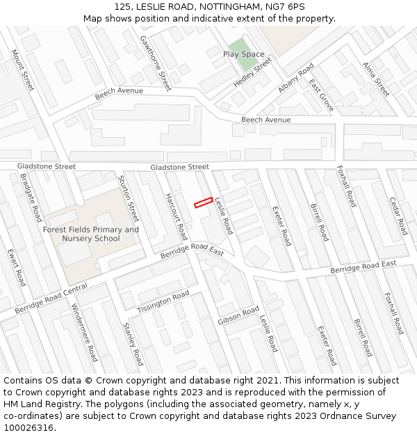 125, LESLIE ROAD, NOTTINGHAM, NG7 6PS: Location map and indicative extent of plot