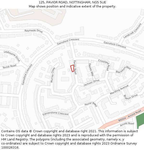 125, PAVIOR ROAD, NOTTINGHAM, NG5 5UE: Location map and indicative extent of plot