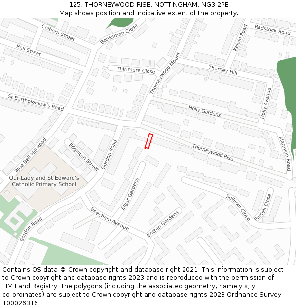 125, THORNEYWOOD RISE, NOTTINGHAM, NG3 2PE: Location map and indicative extent of plot