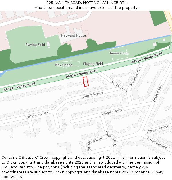 125, VALLEY ROAD, NOTTINGHAM, NG5 3BL: Location map and indicative extent of plot