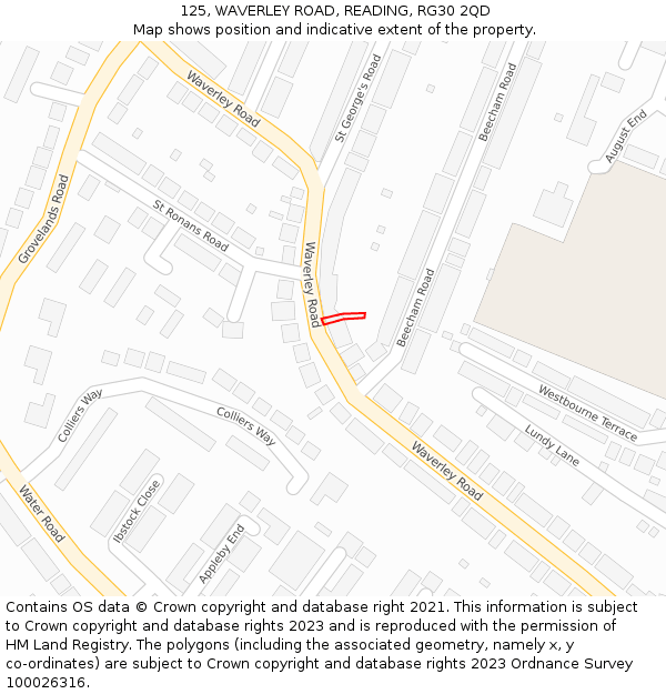 125, WAVERLEY ROAD, READING, RG30 2QD: Location map and indicative extent of plot