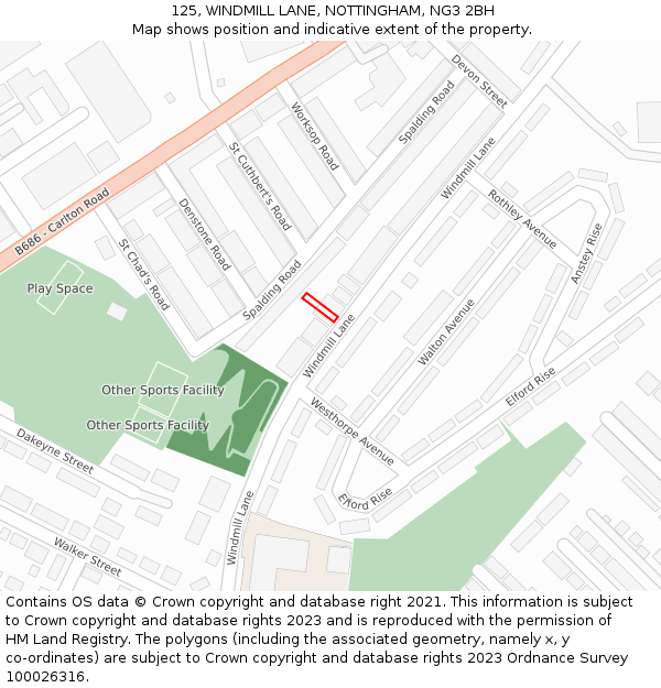 125, WINDMILL LANE, NOTTINGHAM, NG3 2BH: Location map and indicative extent of plot