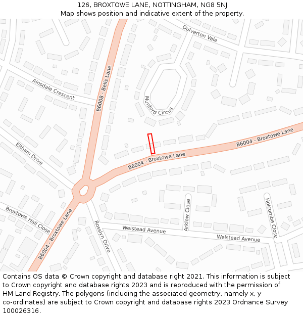 126, BROXTOWE LANE, NOTTINGHAM, NG8 5NJ: Location map and indicative extent of plot