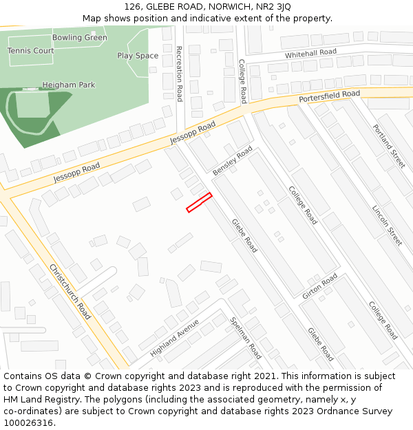126, GLEBE ROAD, NORWICH, NR2 3JQ: Location map and indicative extent of plot