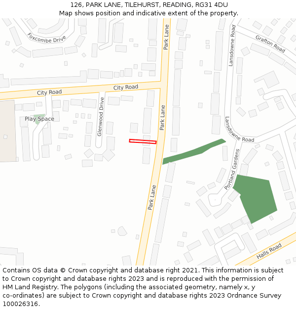 126, PARK LANE, TILEHURST, READING, RG31 4DU: Location map and indicative extent of plot